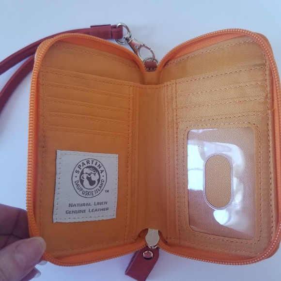 Spartina 449 Orange Linen & Leather Wristlet Phone Case Wallet - Picture 3 of 5